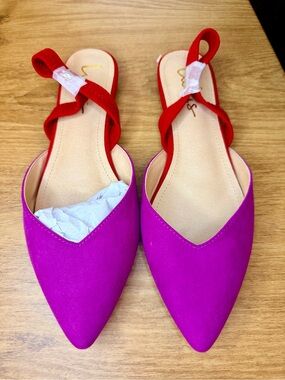 Lulus “Mae” fuchsia/red pointed-toe slingback flats Size 8.5 New In Box